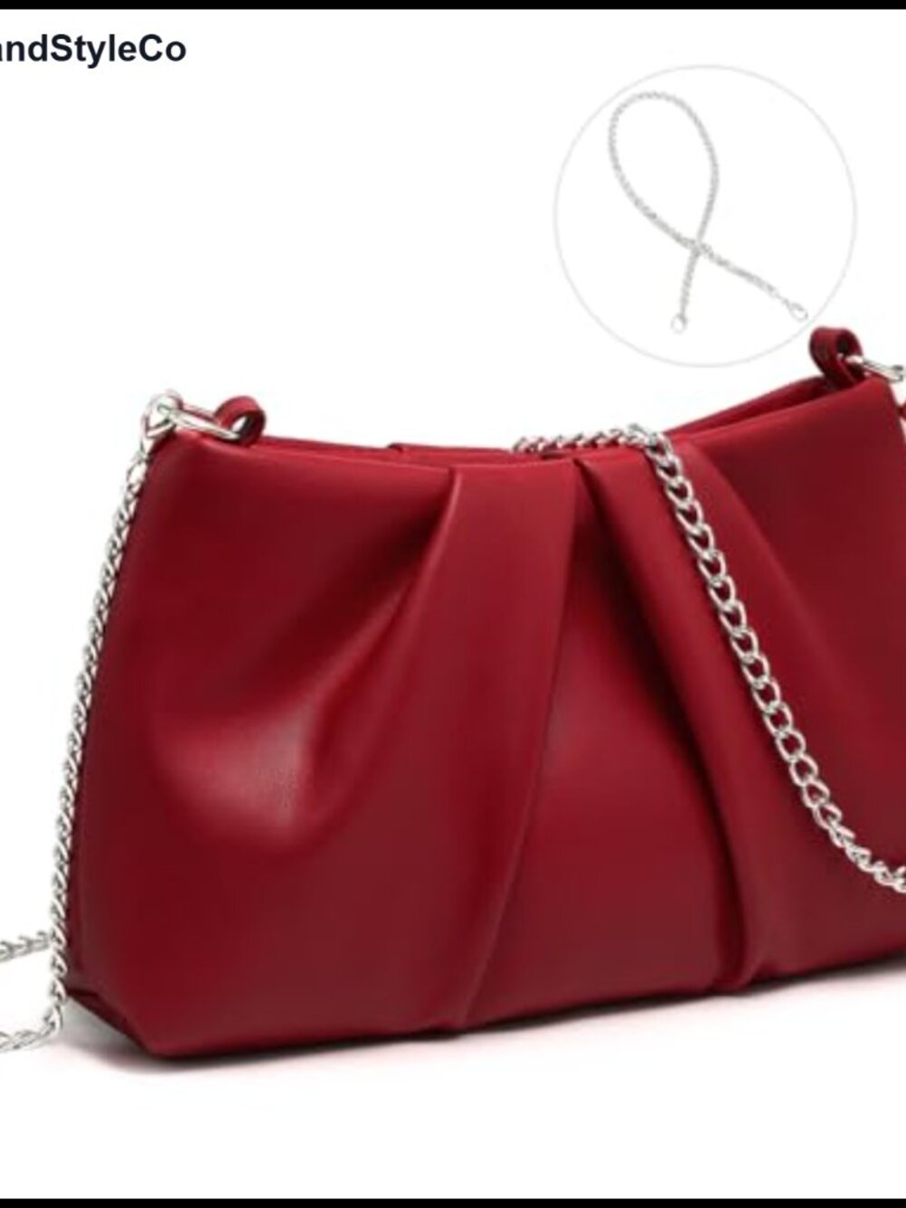 Elegant Pleated Evening Bag Vegan Leather Clutch with 2 Detachable Chain Straps